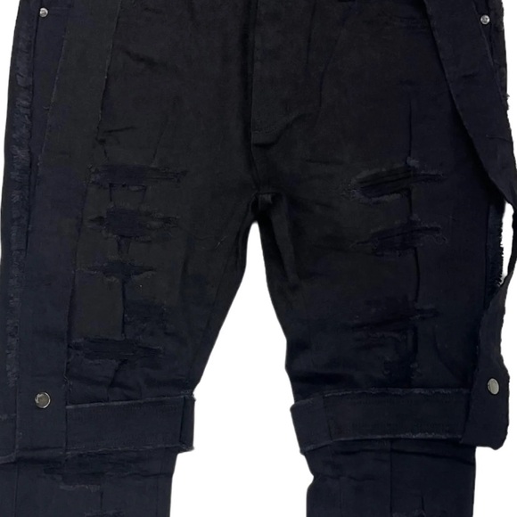 Pure Black Men Stylish Jeans/w Strap Detail - Picture 5 of 6